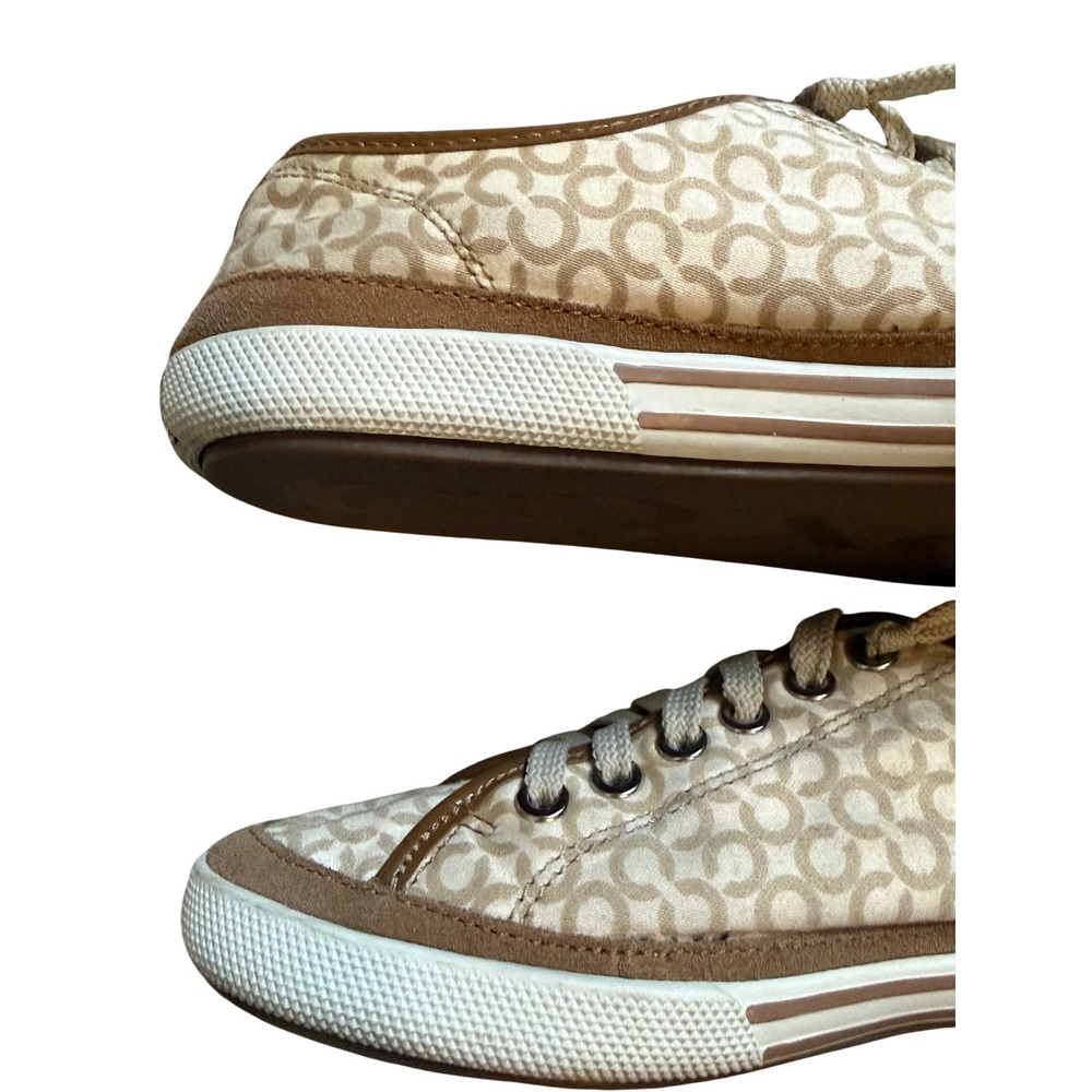 Pre- Loved Coach Edith Signature Canvas Sneakers Tan Brown Logo Women's Size 8M - Picture 5 of 16